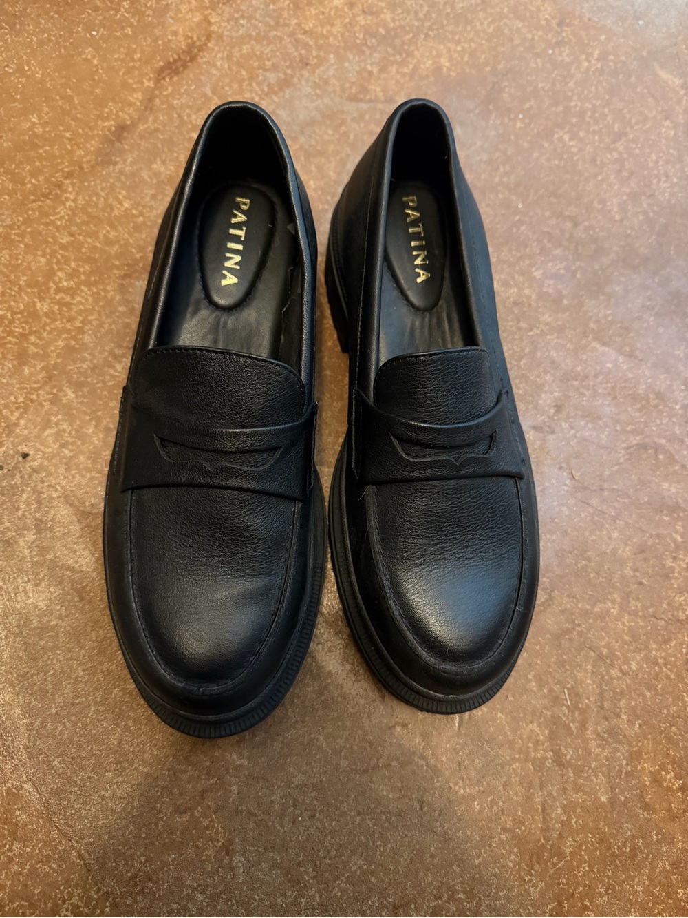 Patina Black Leather Penny Loafers for Women